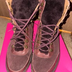 Luck brand women’s burgundy combat hiking books suede size 7.5 faux fur tongue